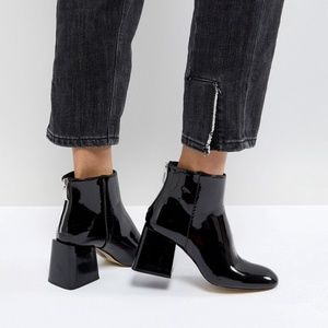 Stradivarius Vinyl Flare Block Heal Boot
